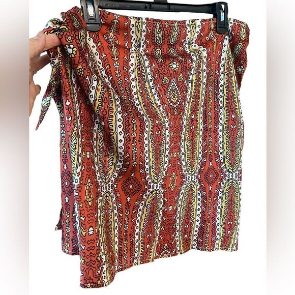 Anthropologie NWT Sz L Boho Yellow Rust Two-Piece Twist Top Wrap Swim Skirt - Picture 10 of 13